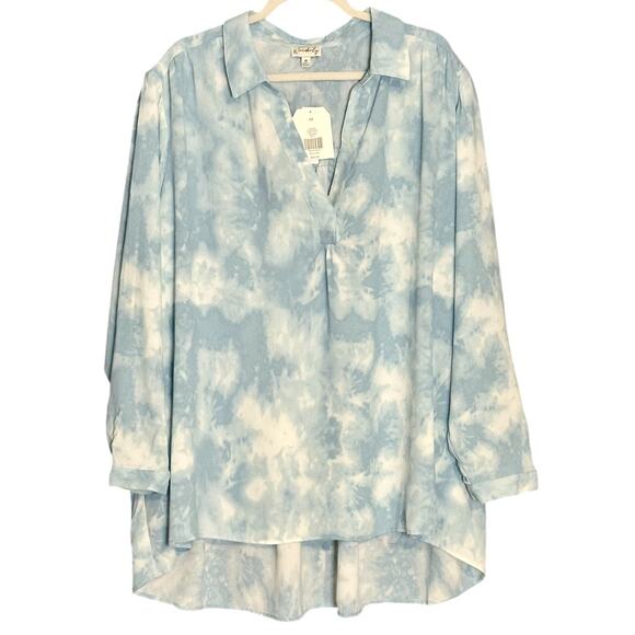 Wonderly Popover Tunic Top Plus Sz 4X Long Sleeve Breezy Blue & White Clouds NWT - Picture 2 of 7